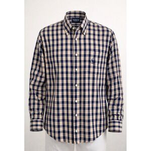 Nautica Men's Navy Plaid Button Down Shirt Preppy Classic Cotton M/M